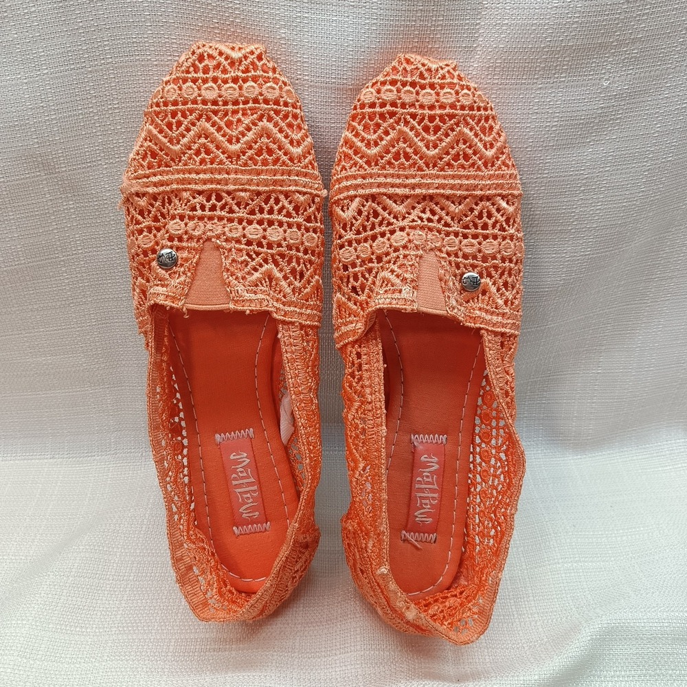Maj Pow Women's 7.5 Orange Crochet Slip On Ballet Shoes